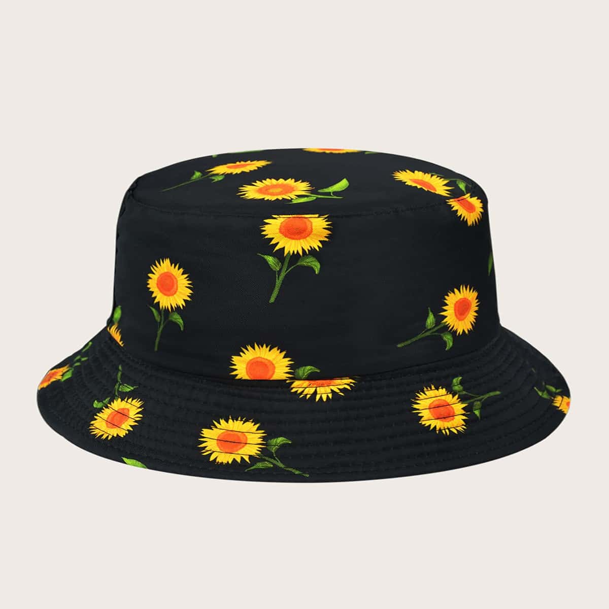 

Sunflower Print Bucket Hat, Black