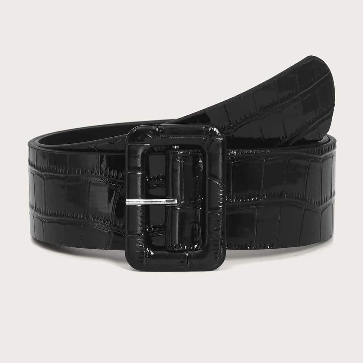 

Croc Embossed Buckle Belt, Black