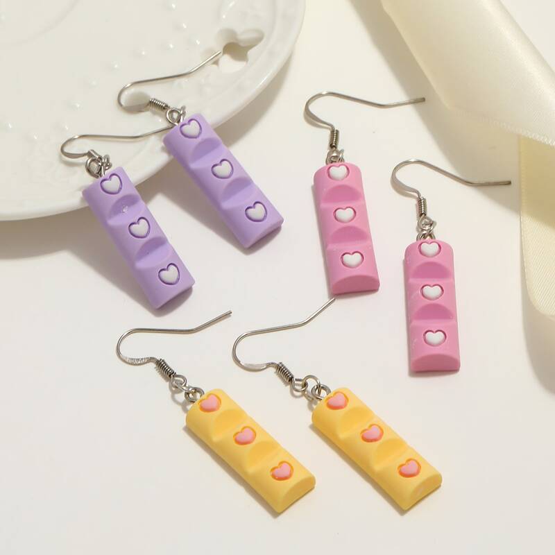 

3pairs Heart Drop Earrings, Multicolor