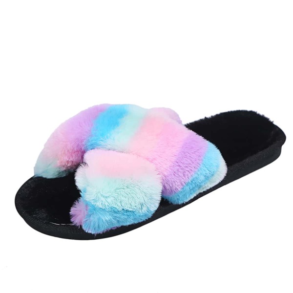 

Color Block Fluffy Slippers, Multicolor