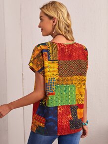 EMERY ROSE Patchwork Print Top - Multicolor - View 2