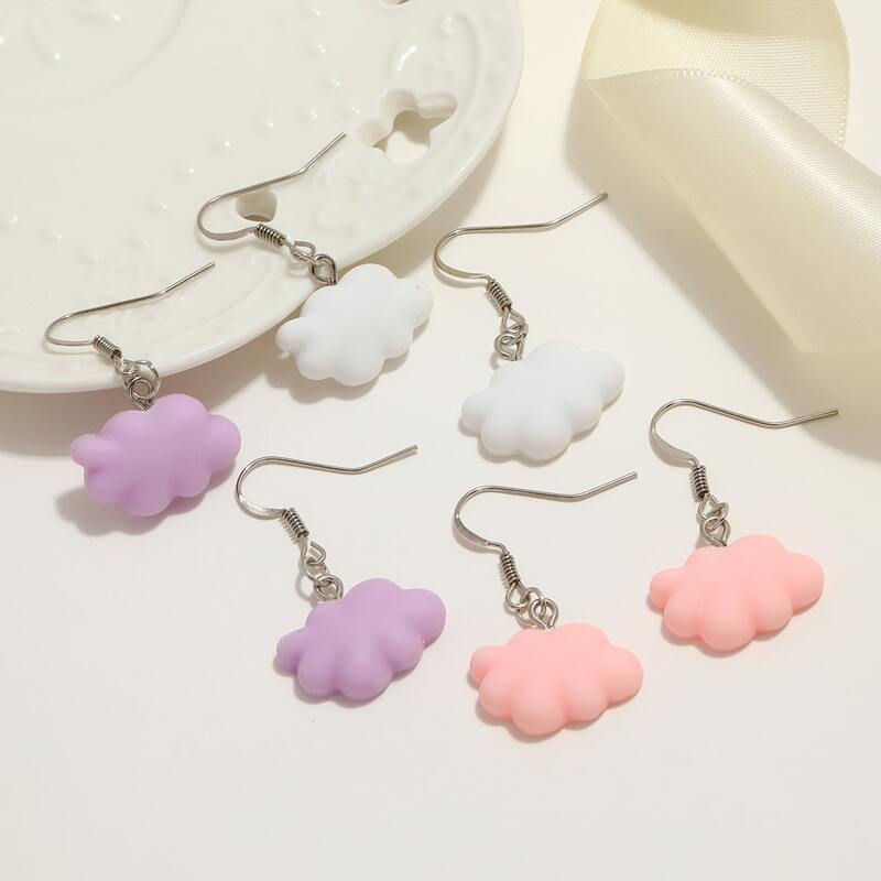 

3pairs Cloud Drop Earrings, Multicolor