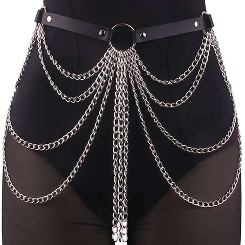 

Layered Chain Buckle Belt, Black