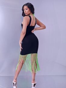 SHEIN Graphic & Letter Print Macrame Fringe Hem 2 In 1 Dress - Multicolor - View 2