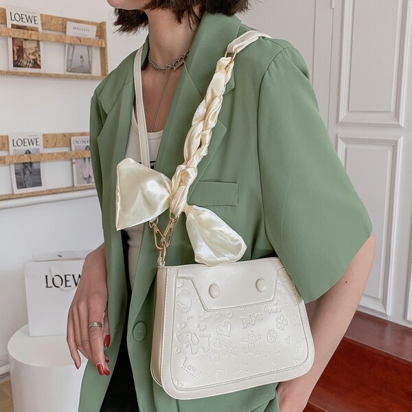 

Cartoon Embossed Shoulder Bag, Beige