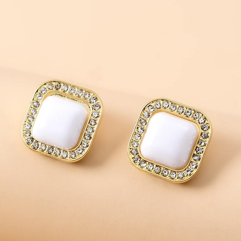 

Rhinestone Square Stud Earrings, White