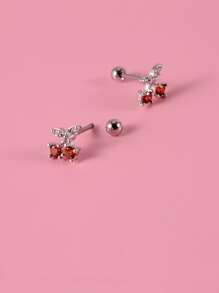 Cherry Design Cubic Zirconia Earrings - Silver - View 3