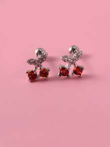 Cherry Design Cubic Zirconia Earrings - Silver - View 4