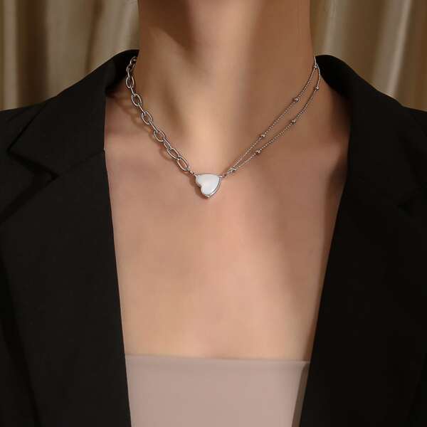

Heart Detail Necklace, Silver