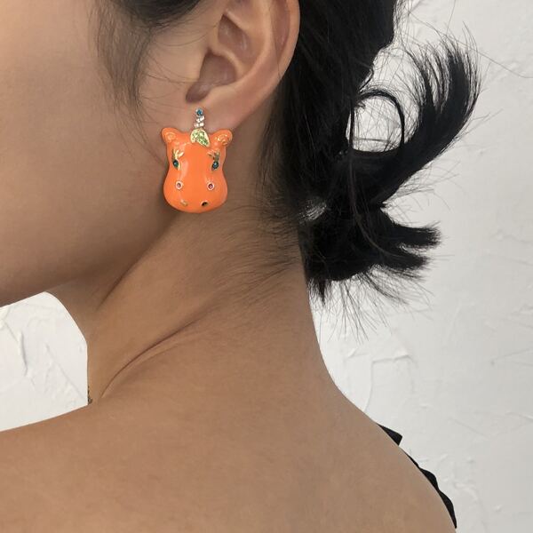

Rhinestone Detail Cartoon Earrings, Orange