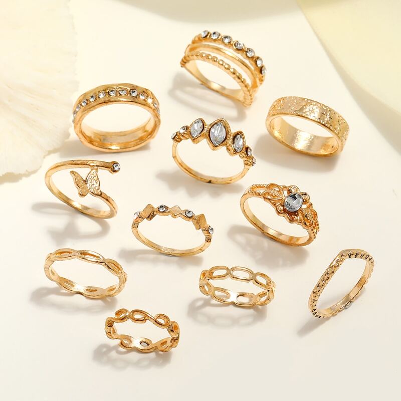 

11pcs Rhinestone Ring, Gold