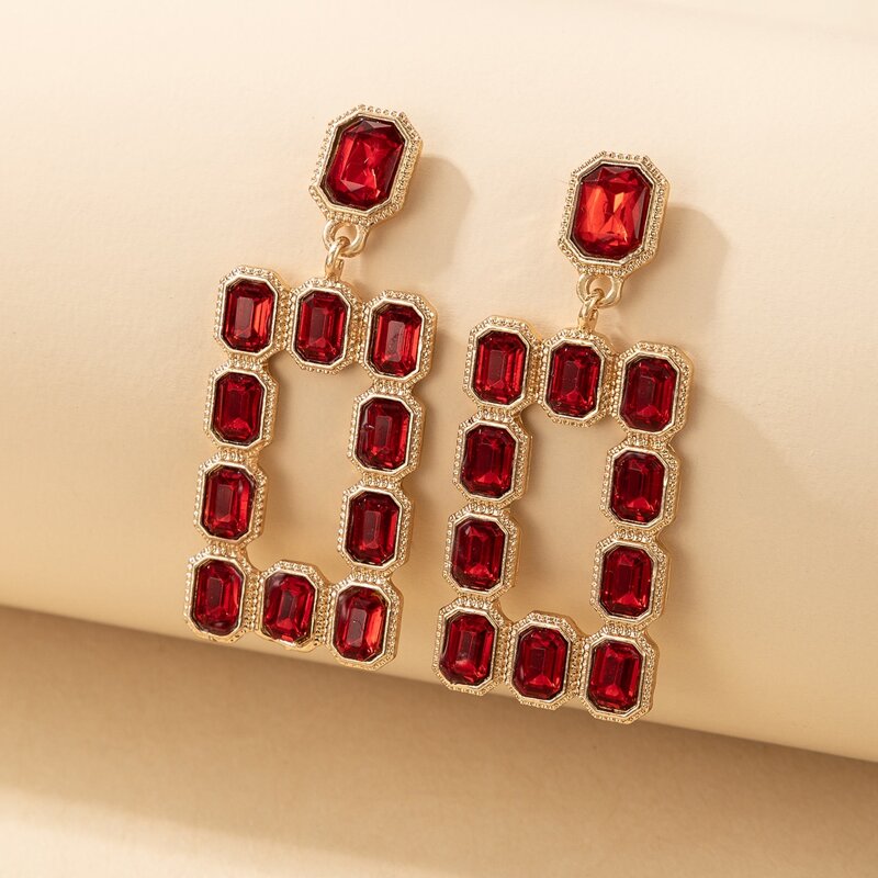 

Rhinestone Drop Earrings, Red