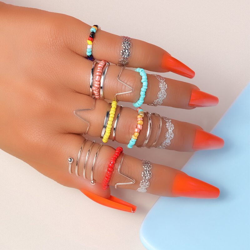 

17pcs Beaded Decor Ring, Multicolor