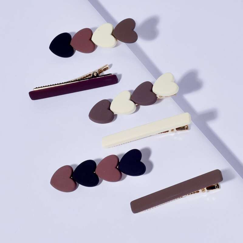 

6pcs Heart Hair Clip, Multicolor