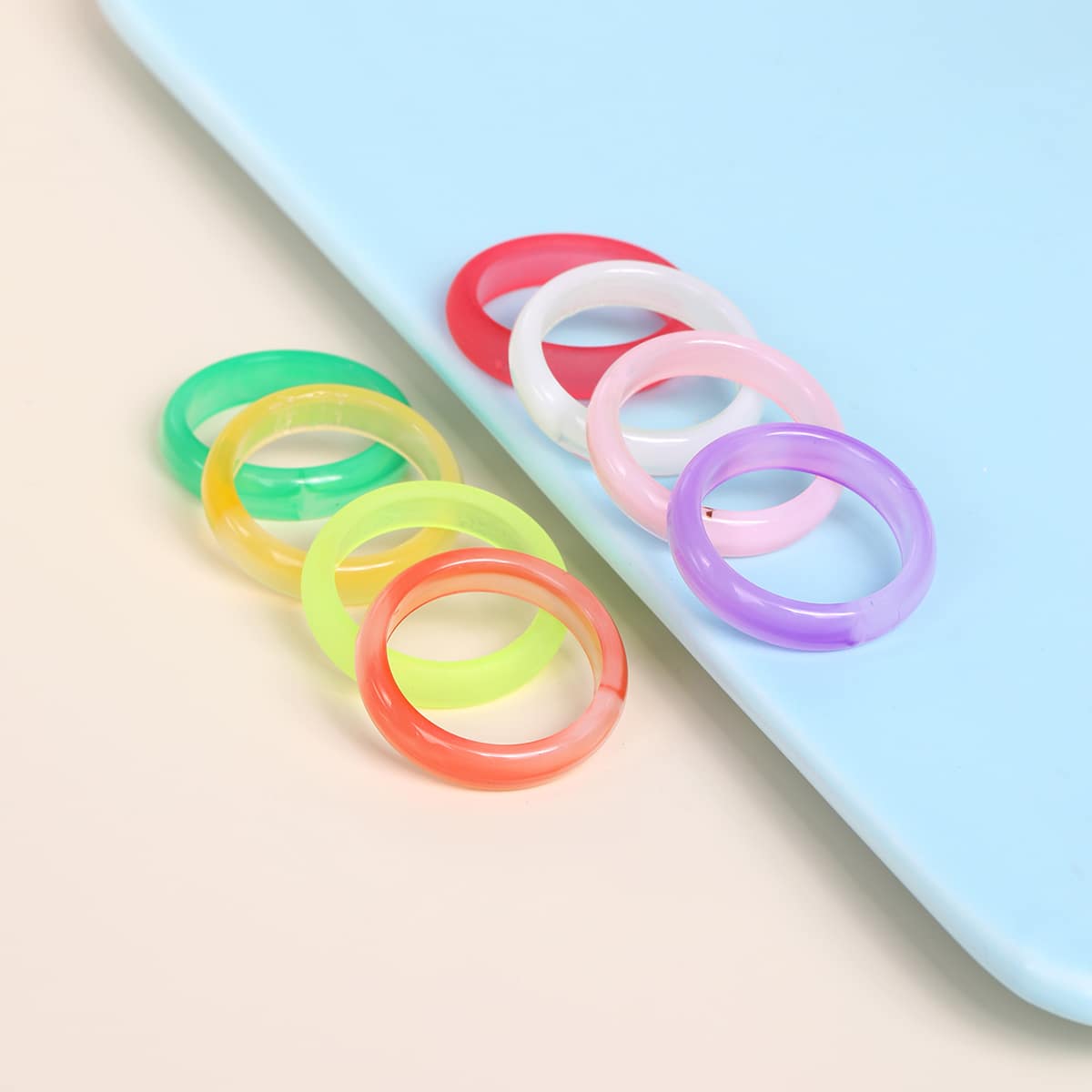 

8pcs Simple Ring, Multicolor