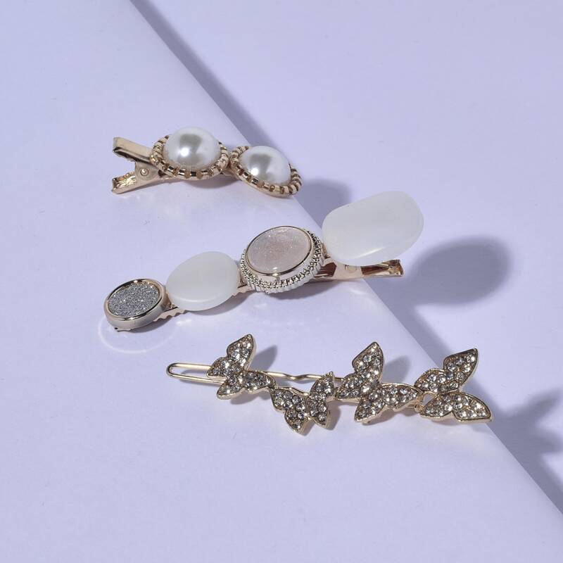 

3pcs Rhinestone Butterfly Hair Clip, Multicolor