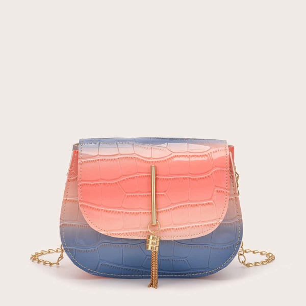 

Tassel Charm Ombre Croc Embossed Saddle Bag, Multicolor