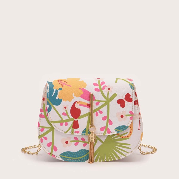 

Tassel Charm Floral Saddle Bag, Multicolor