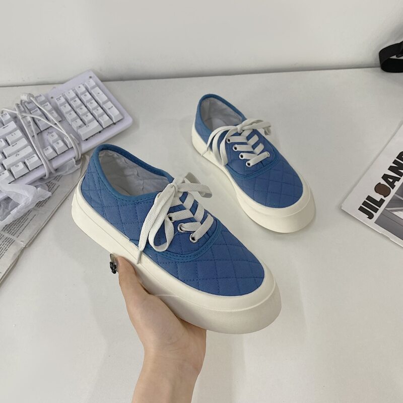 

Quilted Lace-up Canvas Sneakers, Blue