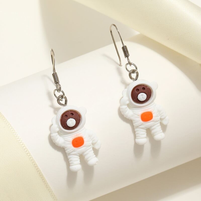 

Astronaut Bear Drop Earrings, White