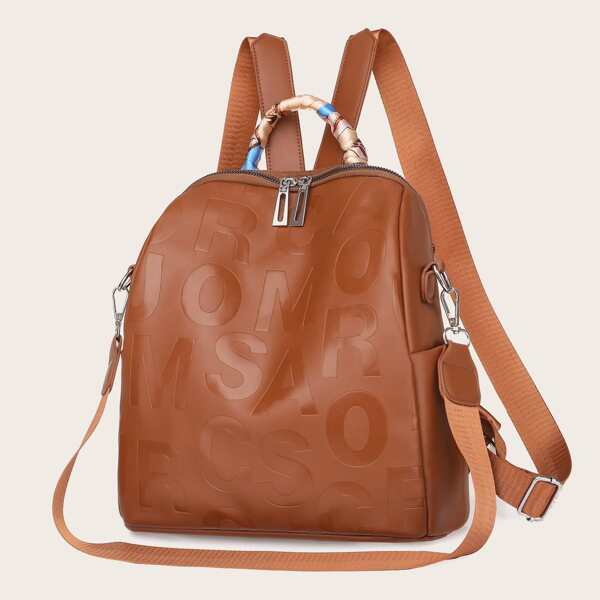 

Twilly Scarf Decor Letter Graphic Backpack, Brown