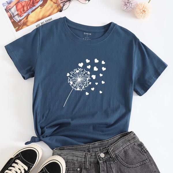 

Dandelion & Heart Print Tee, Navy blue