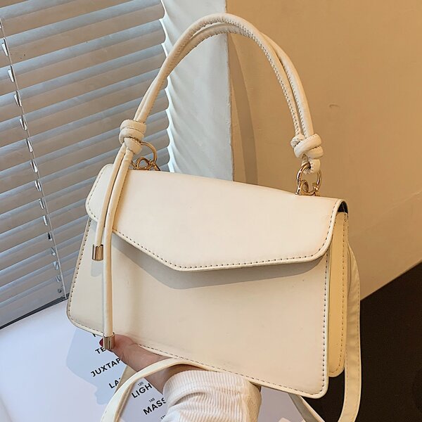 

Top Handle Flap Satchel Bag, Beige