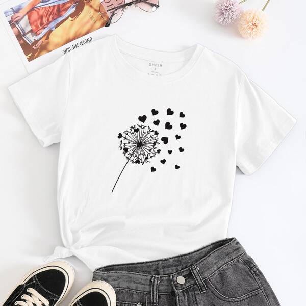 

Dandelion & Heart Print Tee, White