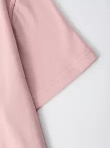 SHEIN EZwear 卡通圖案小圓領T恤 - 淺粉色 - 查看 4