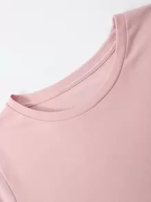 SHEIN EZwear 卡通圖案小圓領T恤 - 淺粉色 - 查看 5