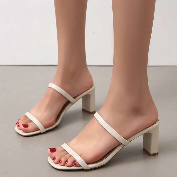 

Thin Strap Mule Sandals, Beige