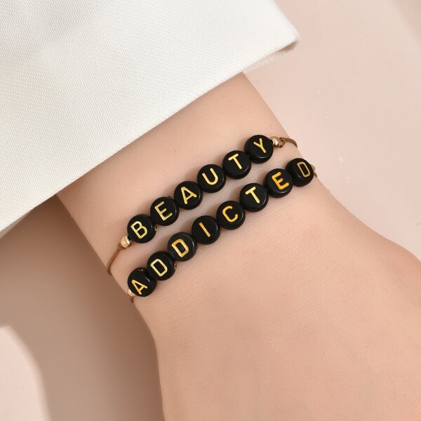 

2pcs Bead Decor Bracelet, Multicolor