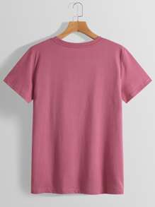 SHEIN LUNE Camiseta con estampado de slogan y dibujo - Rosa - Ver 2