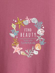 SHEIN LUNE Camiseta con estampado de slogan y dibujo - Rosa - Ver 3