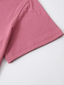 SHEIN LUNE Camiseta con estampado de slogan y dibujo - Rosa - Ver 4