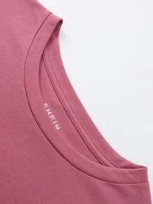 SHEIN LUNE Camiseta con estampado de slogan y dibujo - Rosa - Ver 5