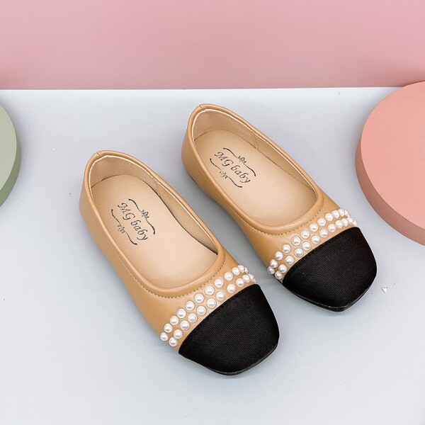 

Toddler Girls Cap Toe Faux Pearl Decor Flats, Brown