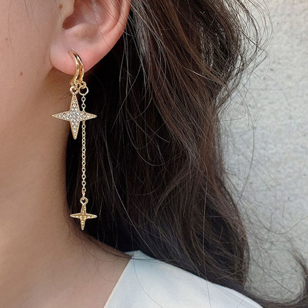 

Rhinestone Star Drop Earrings, Gold