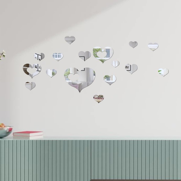 

1set Heart Shaped Mirror Surface Wall Sticker, Silver