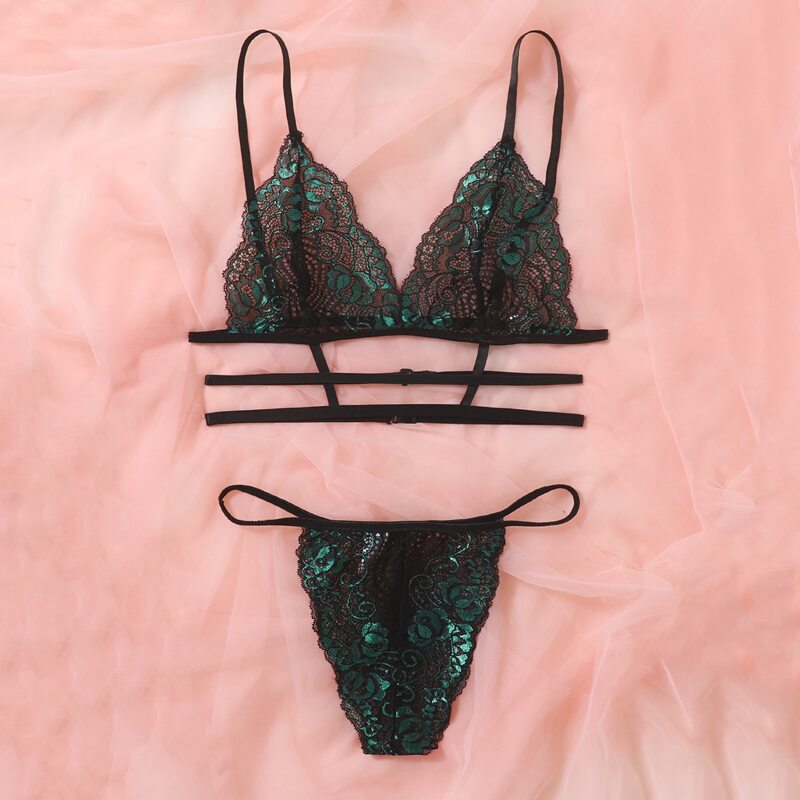 

Floral Lace Lingerie Set, Green