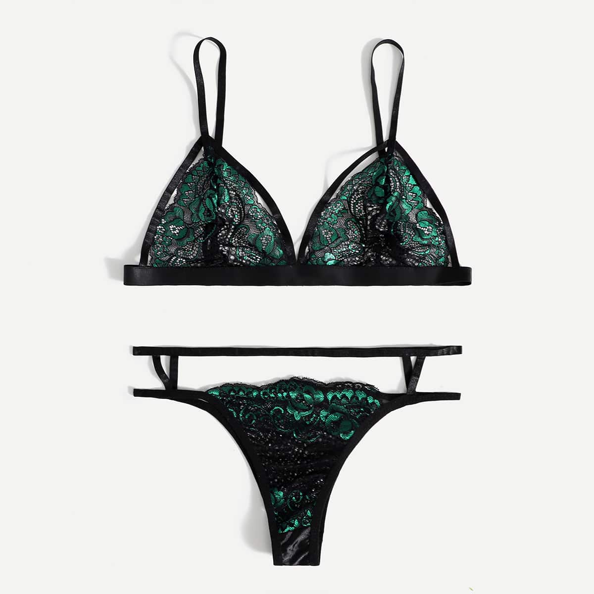 

Floral Lace Lingerie Set, Green