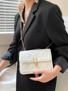 絎縫翻蓋鏈條單肩包 - 白色 - 查看 2