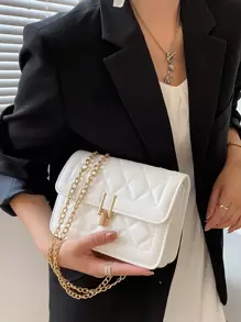 絎縫翻蓋鏈條單肩包 - 白色 - 查看 3