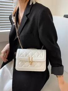 絎縫翻蓋鏈條單肩包 - 白色 - 查看 4