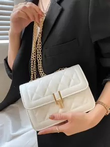 絎縫翻蓋鏈條單肩包 - 白色 - 查看 5