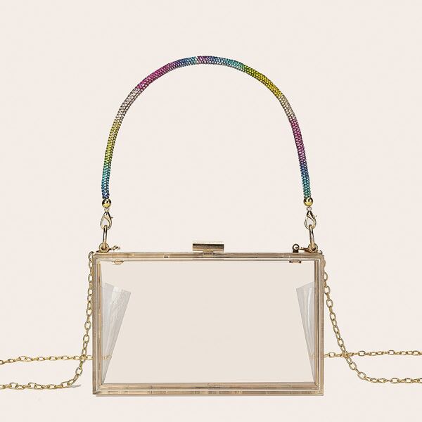 

Clear Rhinestone Decor Box Bag