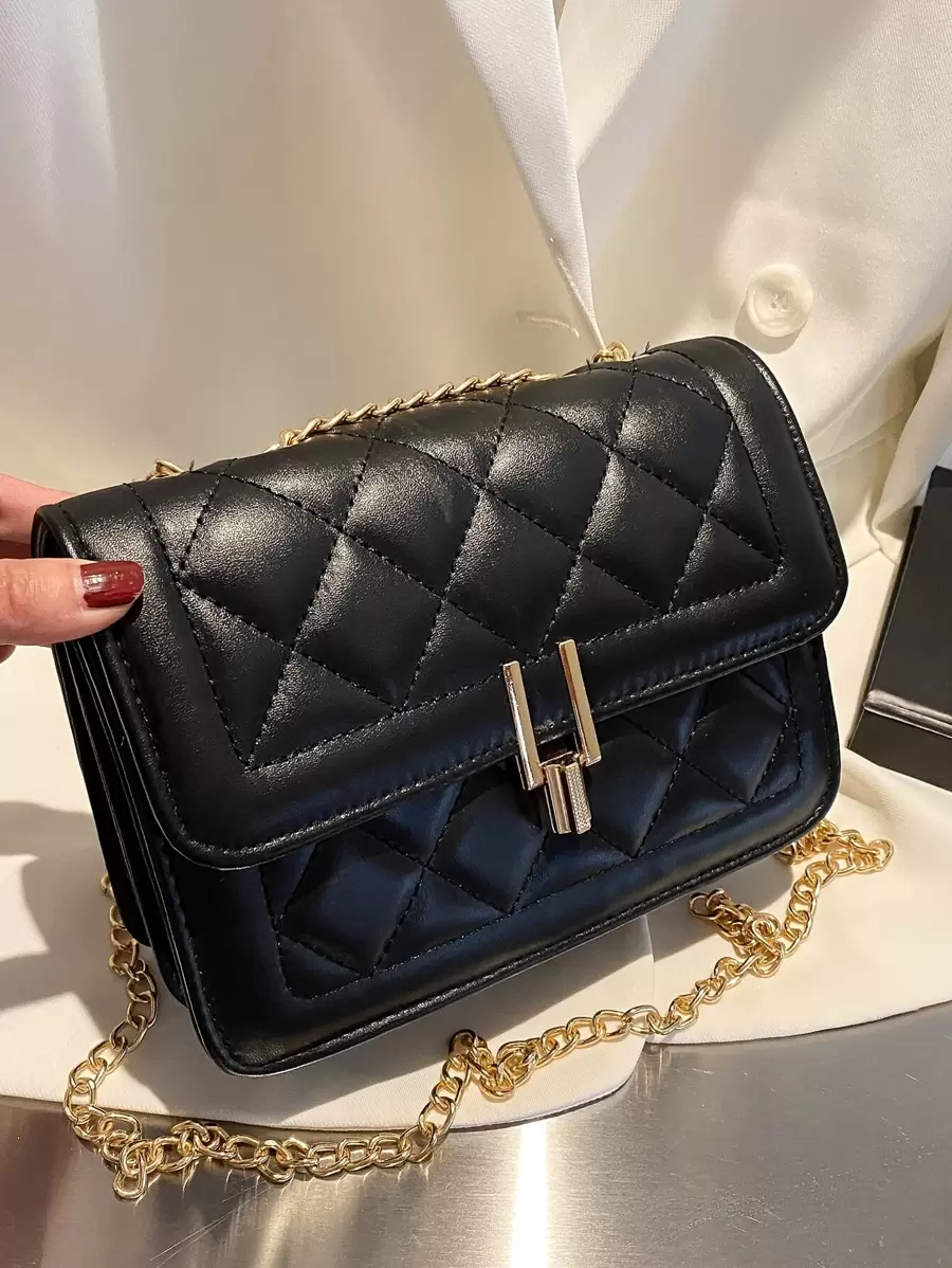 Mini Quilted Flap Chain Shoulder Bag - Black - View 1