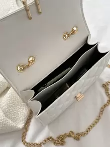 絎縫翻蓋鏈條單肩包 - 白色 - 查看 7