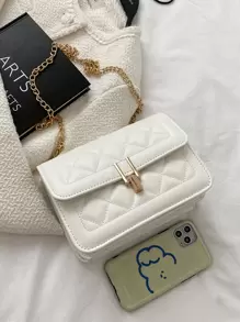 絎縫翻蓋鏈條單肩包 - 白色 - 查看 8