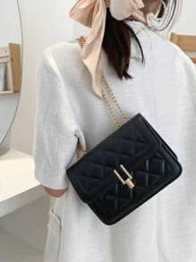 Mini Quilted Flap Chain Shoulder Bag - Black - View 3